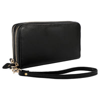 Leather Double Chain Wallet - Black