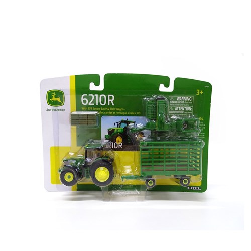 1:64 JD 6210R Tractor w/338 Square Baler, Bale Wagon and 6 bales