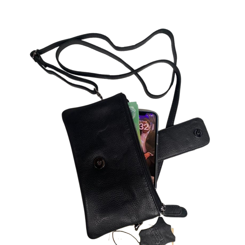 Leather Wallet / Crossbody Bag - Black
