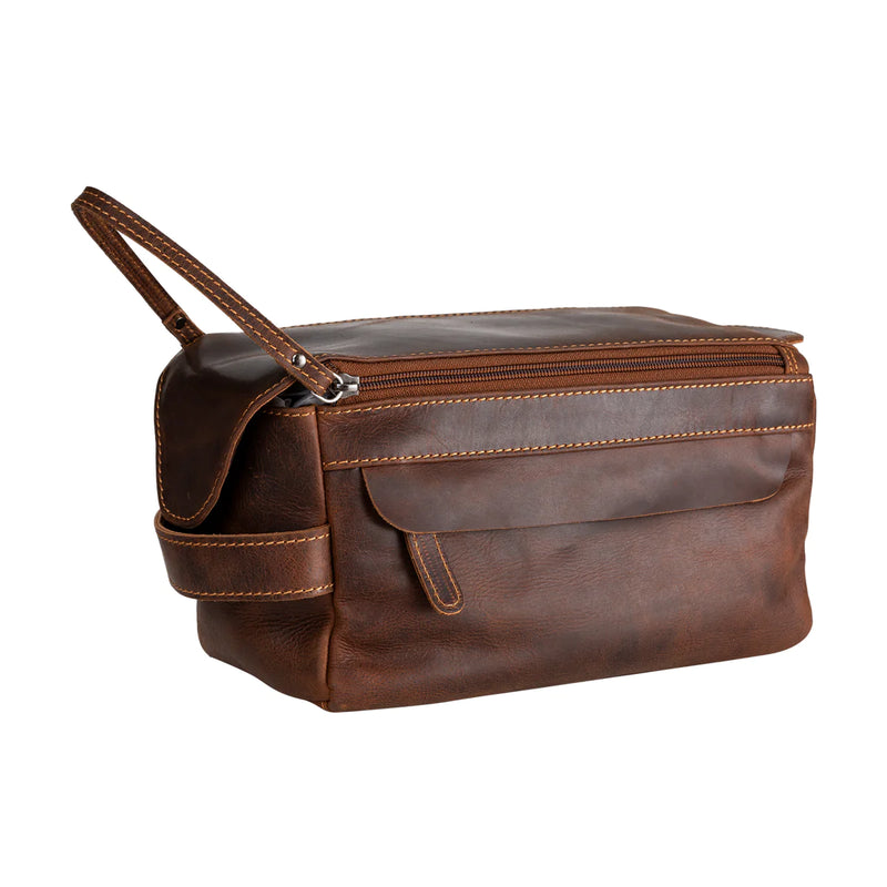 'Darwin' Leather Travel Wash Bag - Sandel
