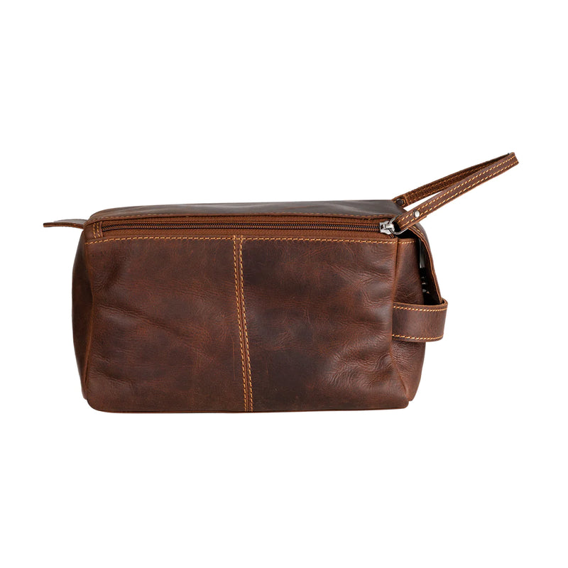 'Darwin' Leather Travel Wash Bag - Sandel