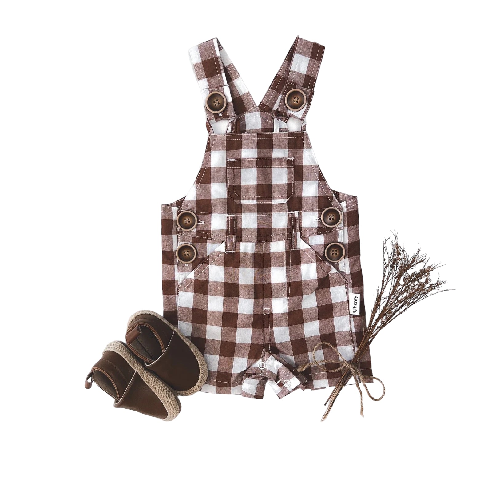 Baby Ned Dungaree - Large Bronze Check