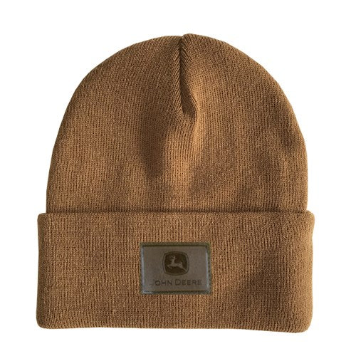 JD Unisex Leather Patch Beanie - Tan