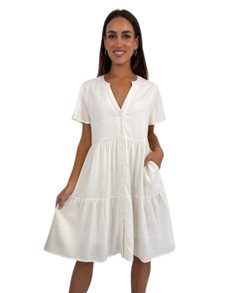 'Claire' Linen Dress - White