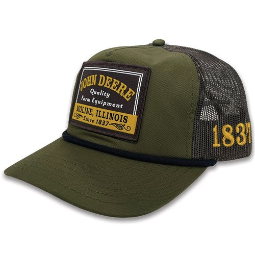 JD Vintage Patch w/Visor Rope Flat Brim Mesh Back Cap - Olive/Black