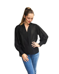 'Ange' Panel Sleeve Blouse - Black