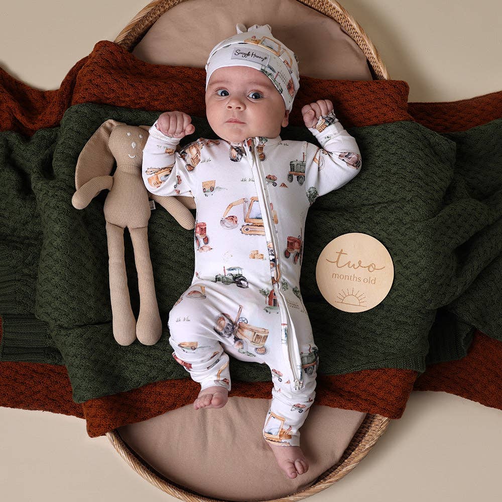 Diggers & Tractors Organic Snugglesuit Convertible Romper