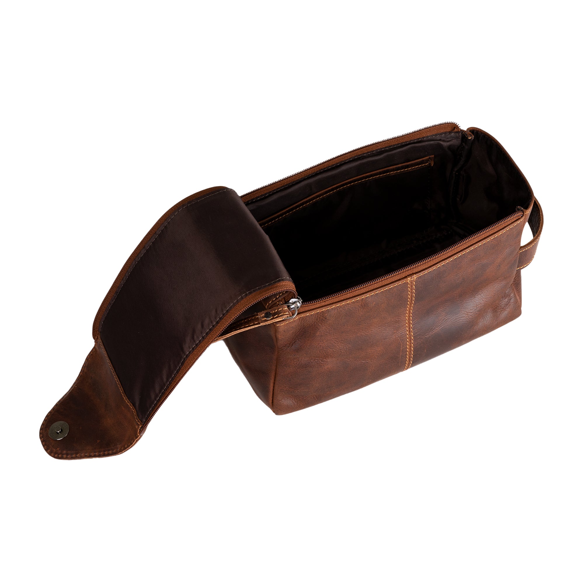 ‘Darwin' Leather Travel Wash Bag - Sandel