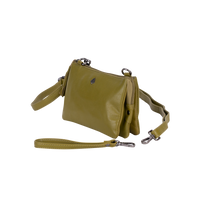 'Ellie' Leather Shoulder Bag - Olive Green