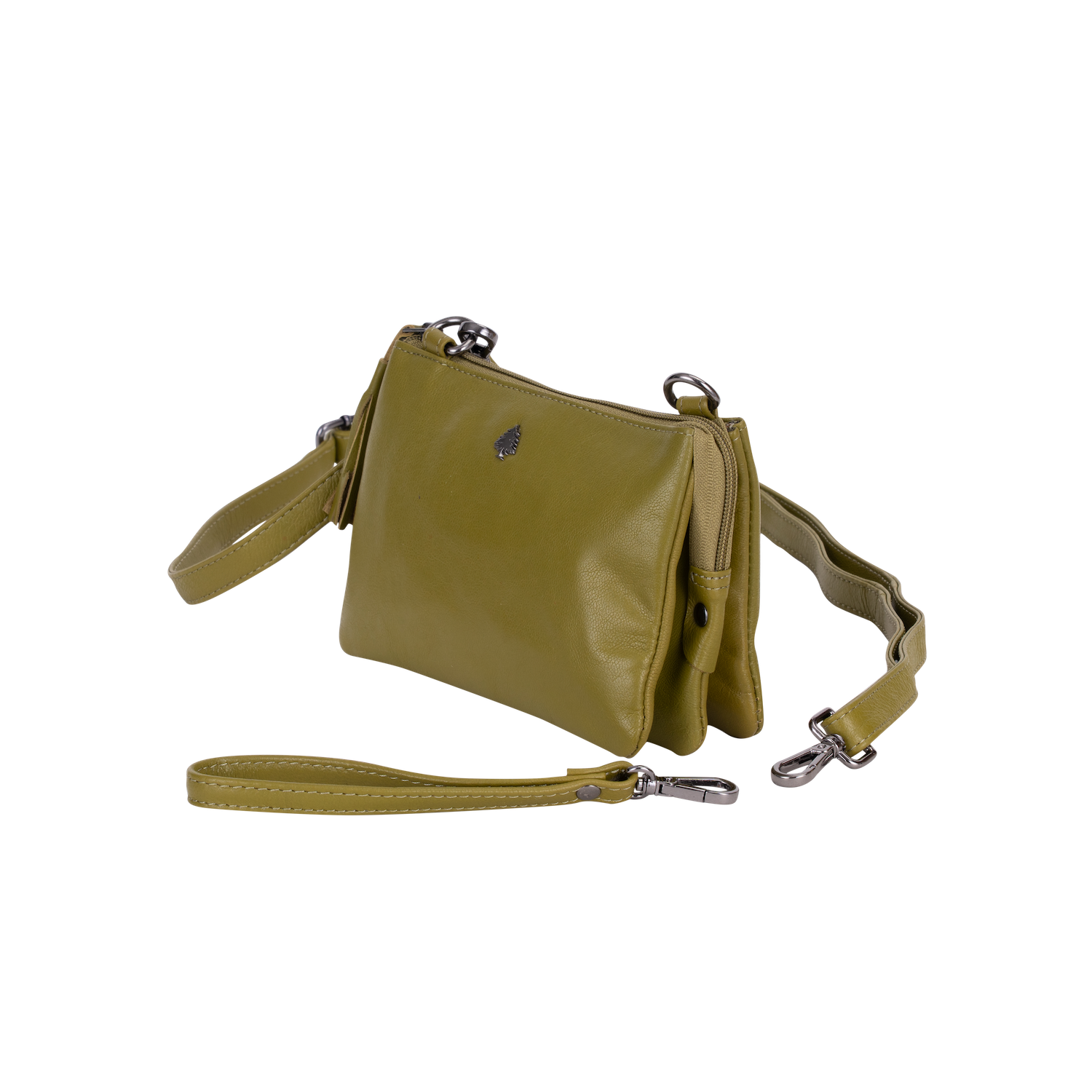 'Ellie' Leather Shoulder Bag - Olive Green