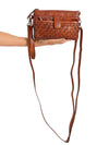 Woven Leather Clutch Bag - Cognac