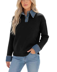 'Tahlia' Denim Collar/Cuff Knit - Black