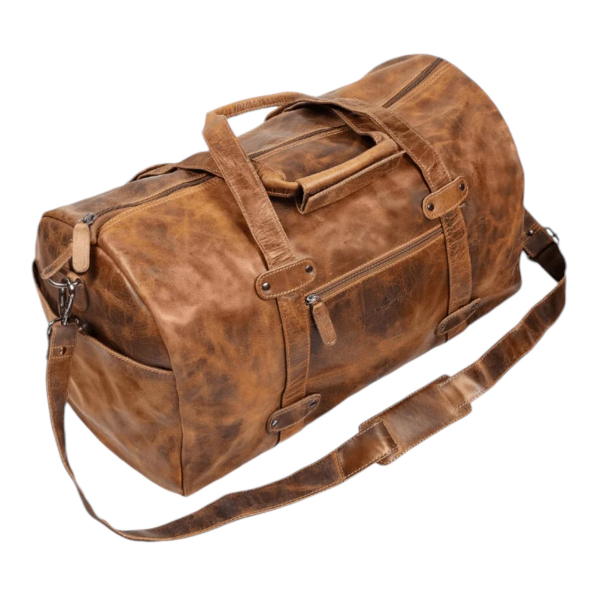 'Munich' Leather Overnight Duffle Bag - Camel