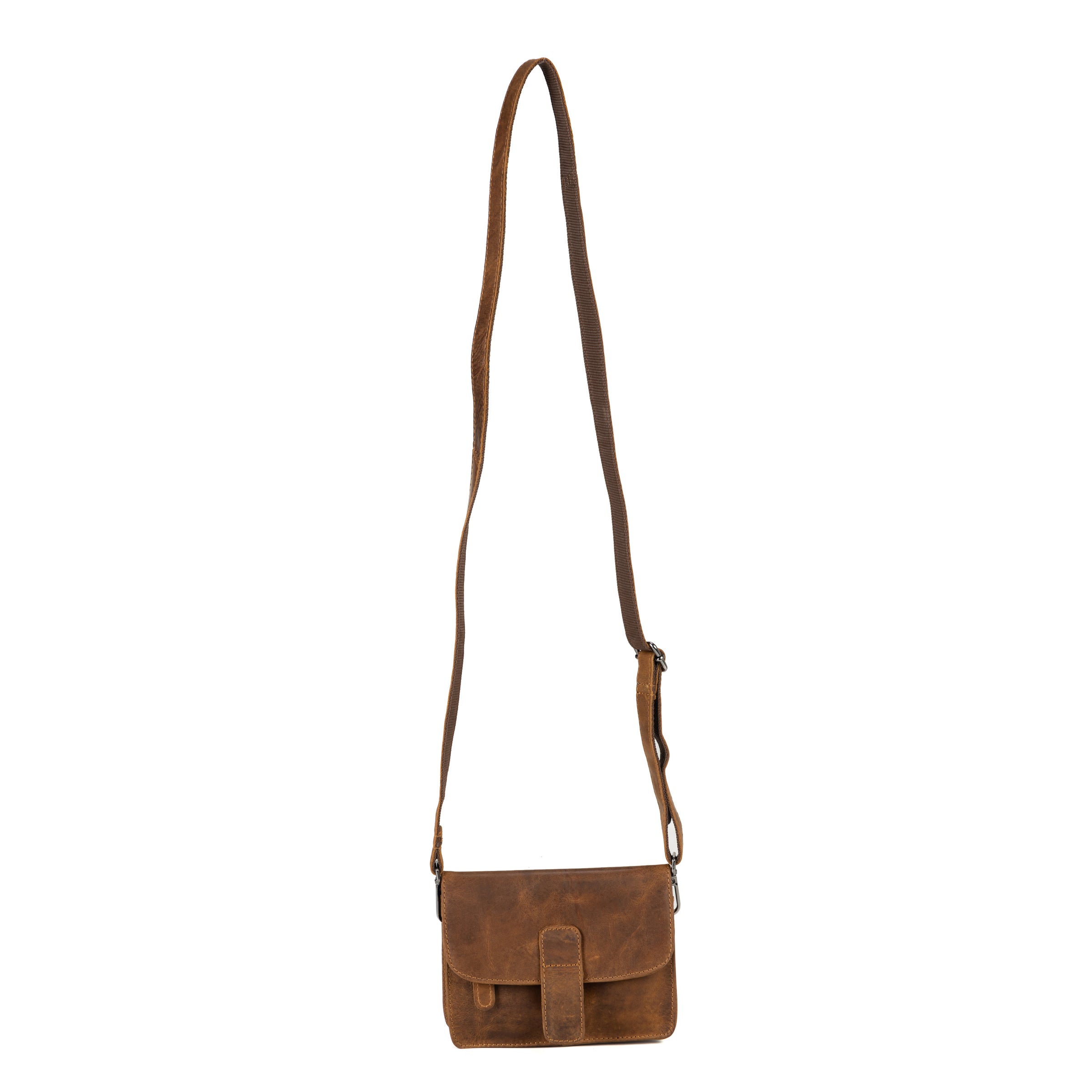 Small Leather Crossbody Mobile Bag - Camel