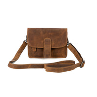Small Leather Crossbody Mobile Bag - Camel