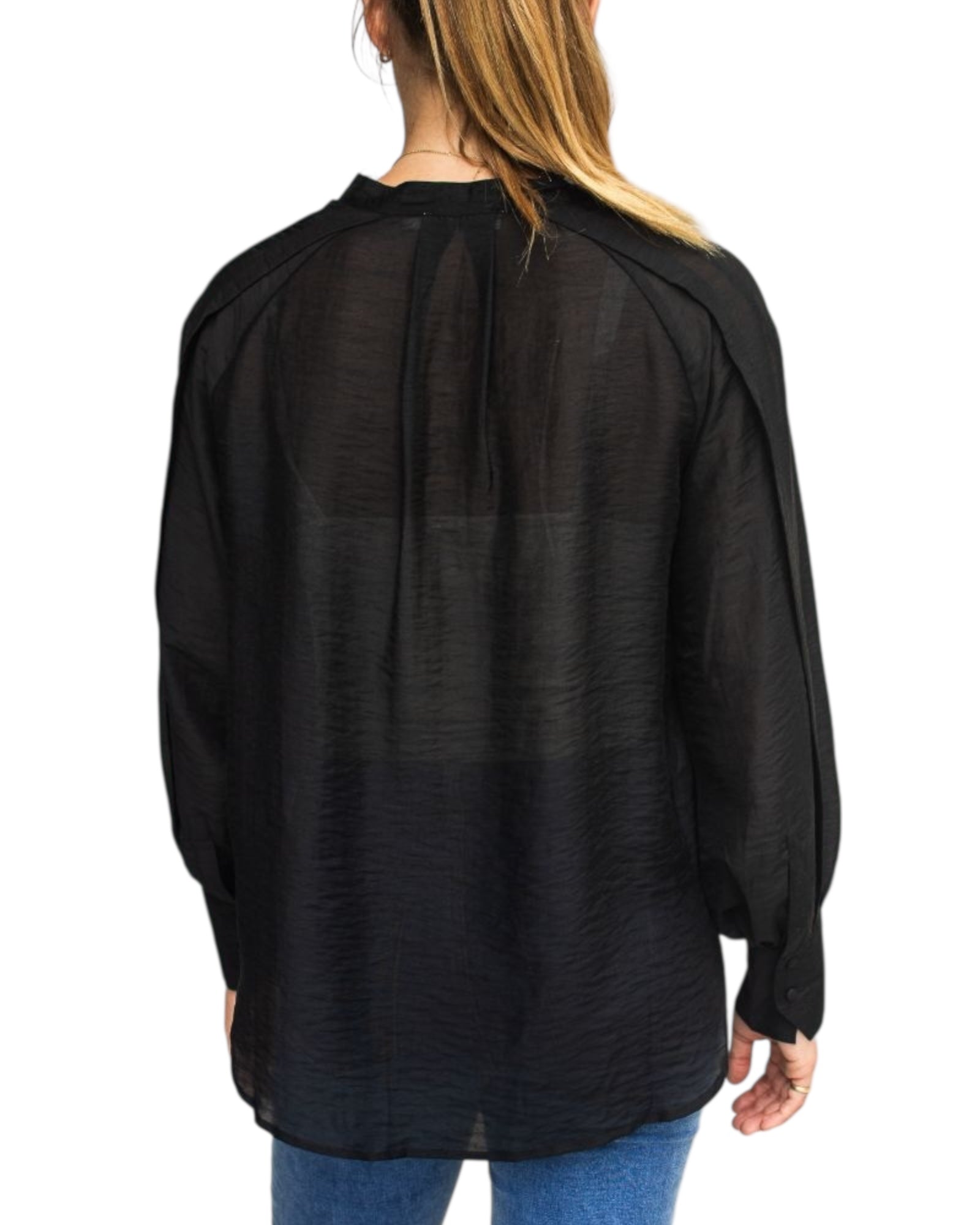 'Ange' Panel Sleeve Blouse - Black