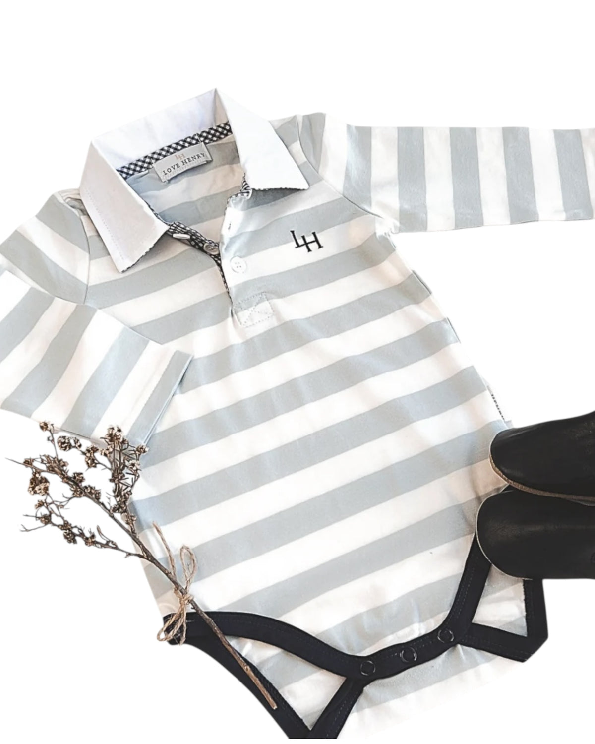 Baby Boys Polo Stripe Romper - Light Blue/White
