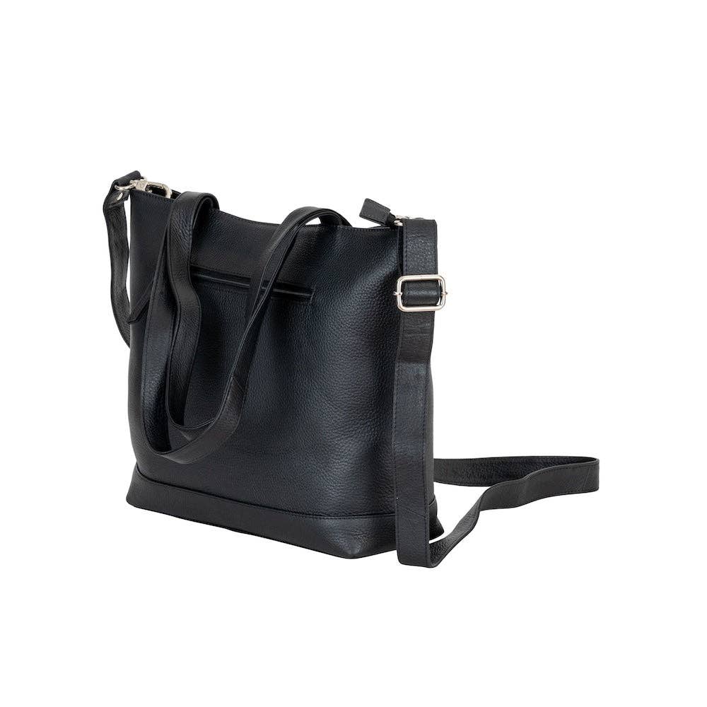 'Rowan' Leather Shoulder & Crossbody Bag - Black