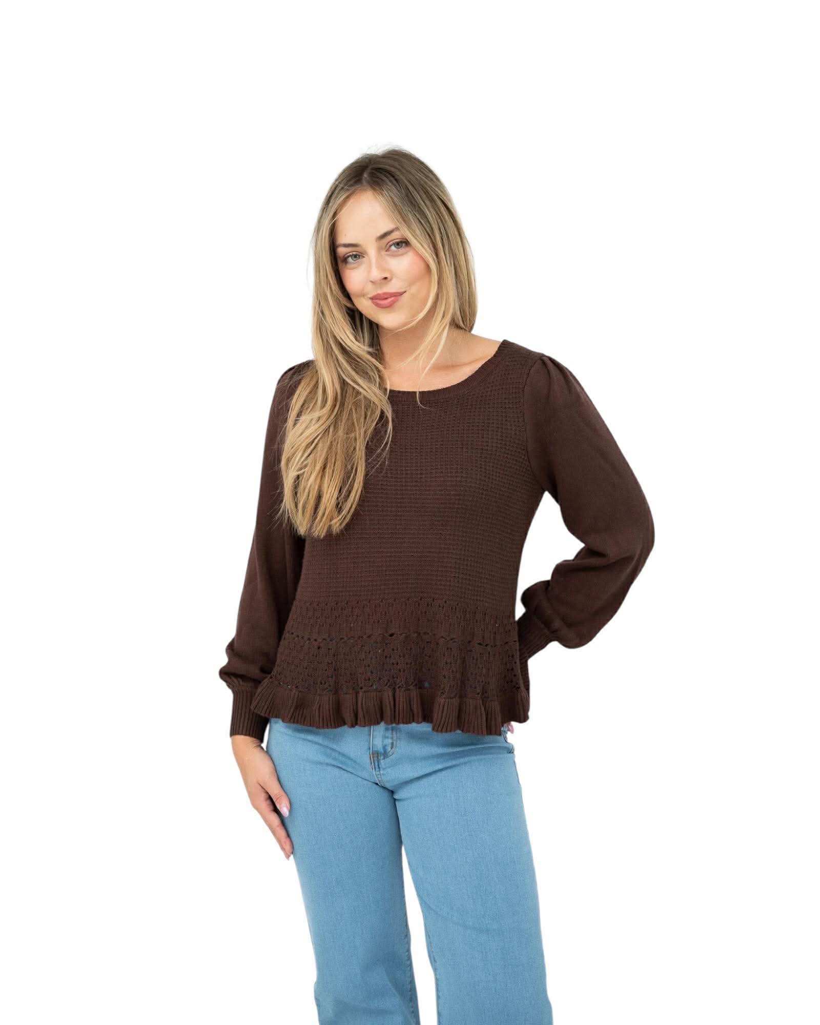 ‘Caitie' Knit Top - Choc