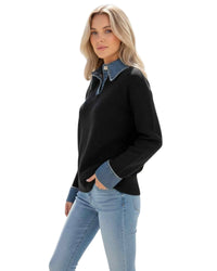 'Tahlia' Denim Collar/Cuff Knit - Black