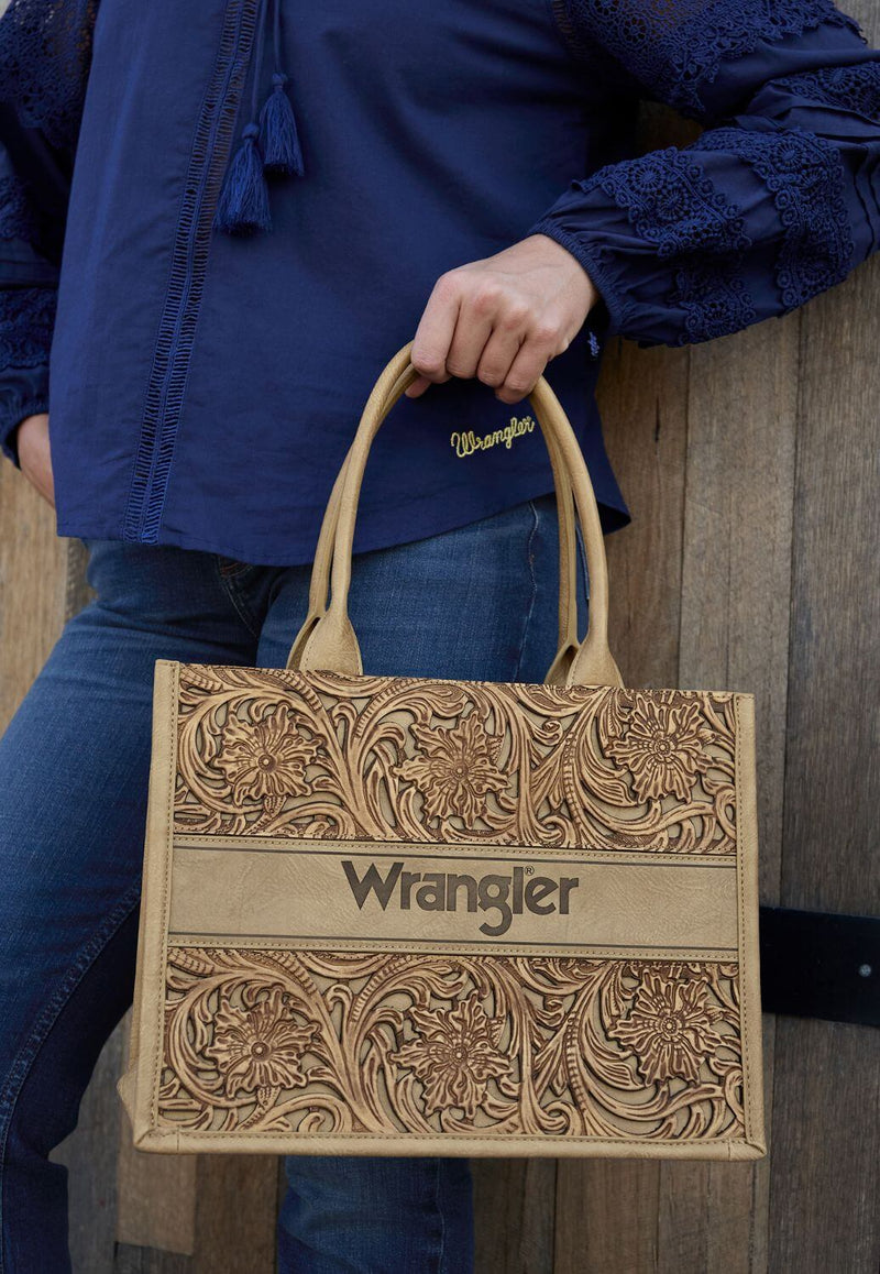 Wrangler 'Carly' Tooled Tote Bag - Tan