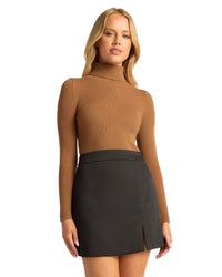 'Carly' High Neck Fitted Basic Knit Top - Rust