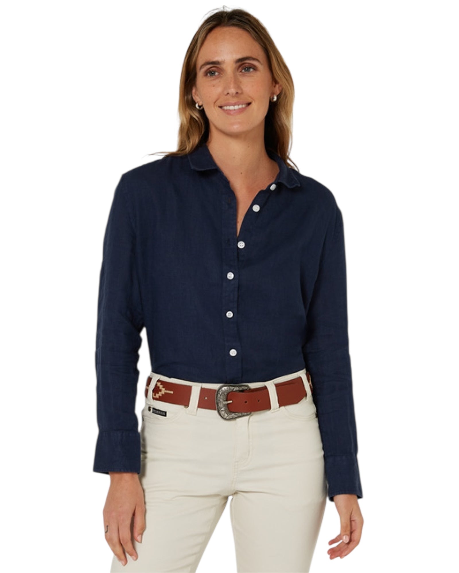 'Florence' Linen L/S Shirt - Navy