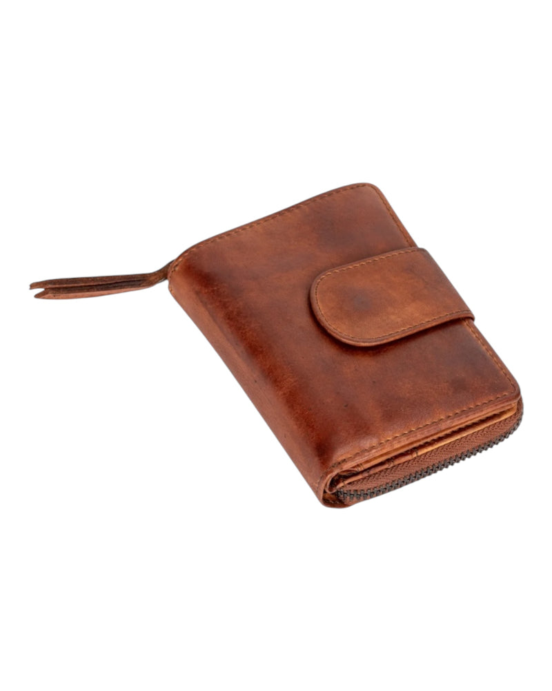 'Tina' Zipper Leather Wallet - Cognac