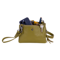 'Ellie' Leather Shoulder Bag - Olive Green
