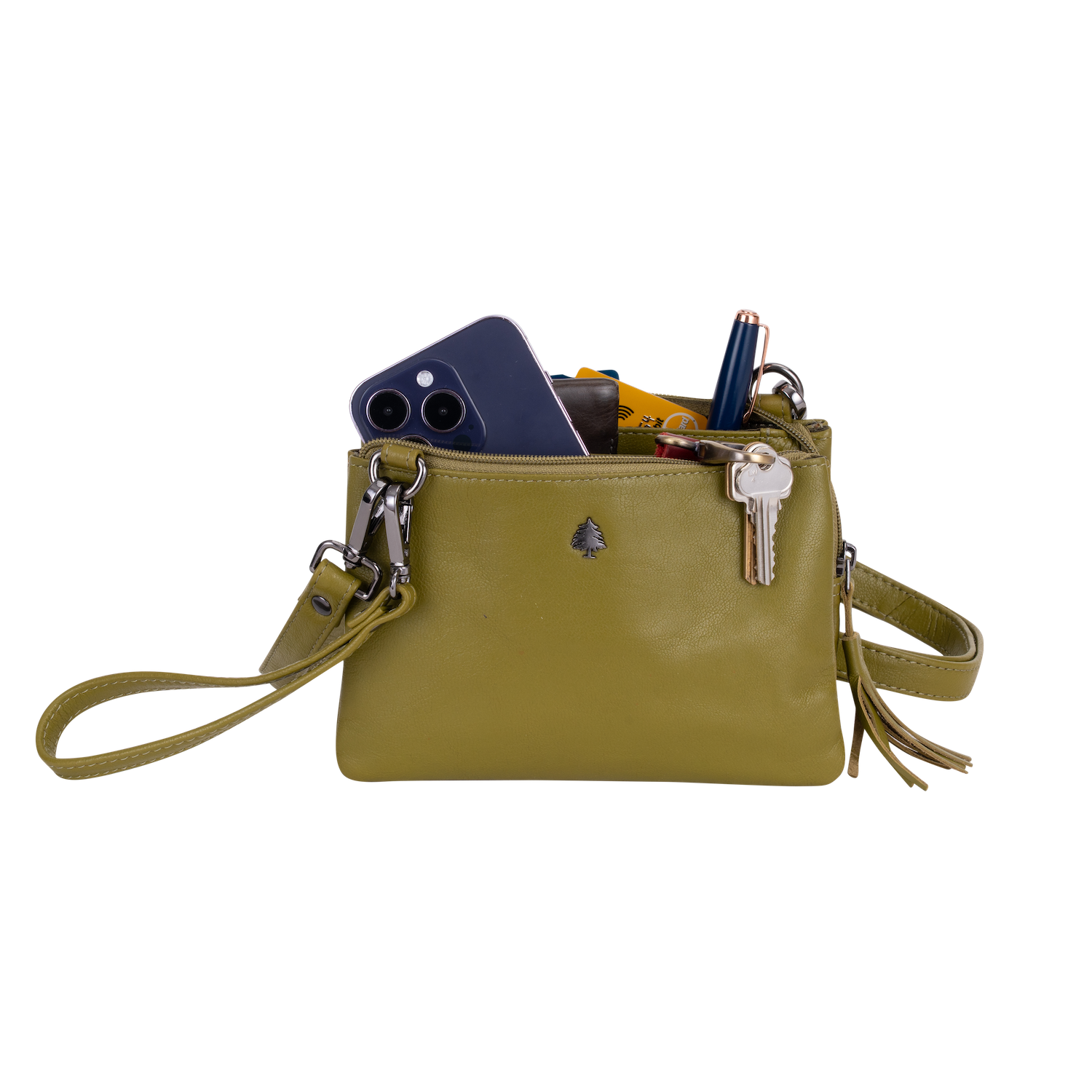 'Ellie' Leather Shoulder Bag - Olive Green