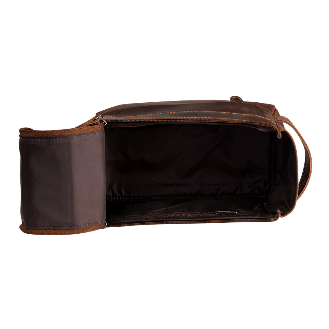 'Geelong' Leather Toiletry Bag - Camel