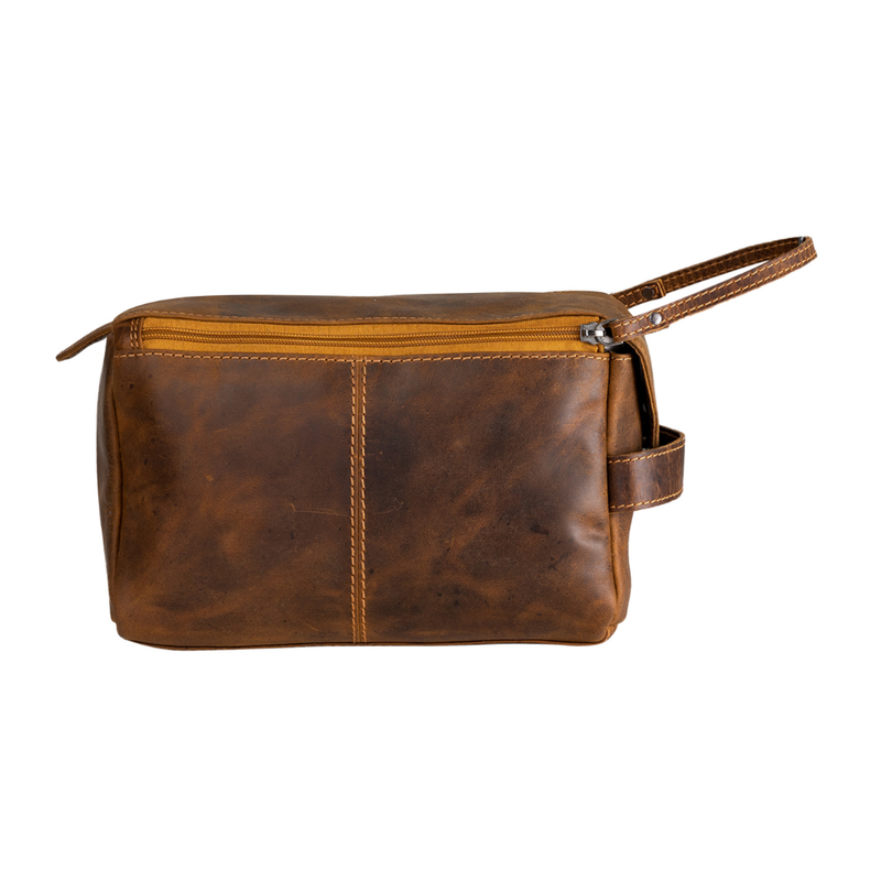 'Geelong' Leather Toiletry Bag - Camel