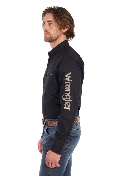 ‘Flex' Longsleeve Logo Button Up Shirt - Black
