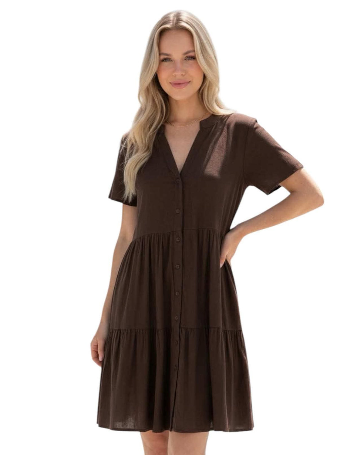 ‘Claire' Linen Dress - Choc