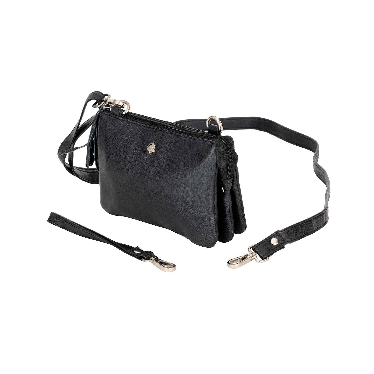 'Ellie' Crossbody Leather Bag - Black