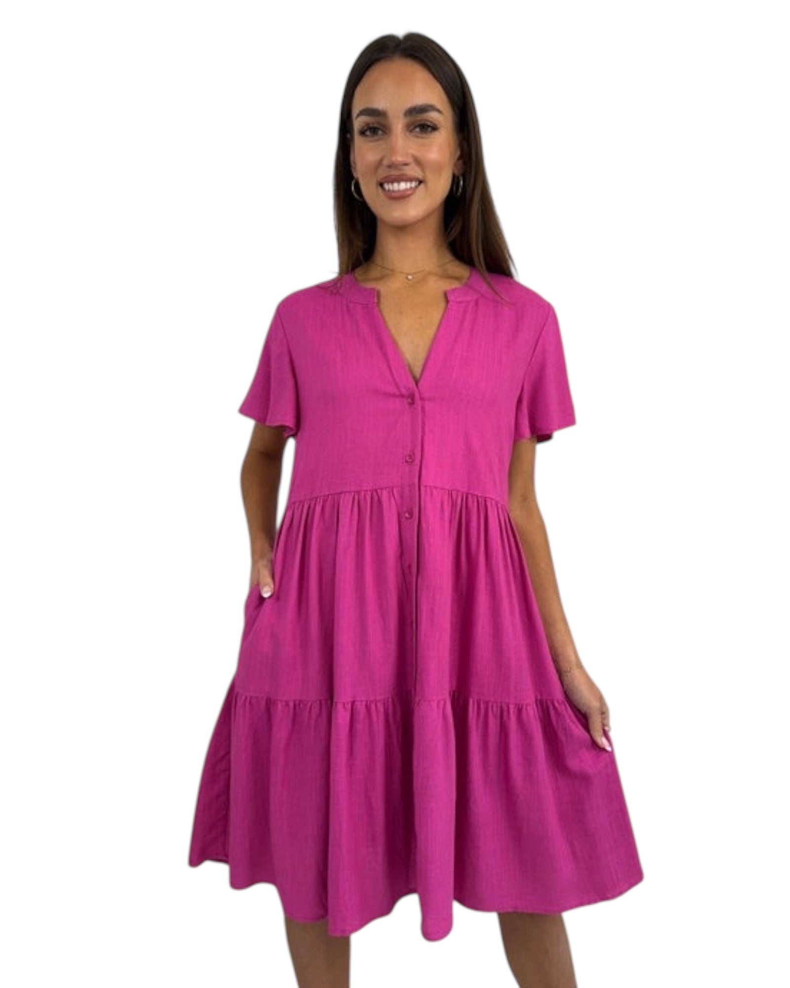 'Claire' Linen Dress - Fuscia