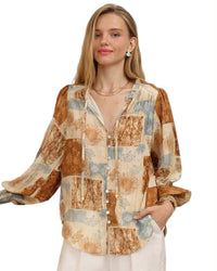 'Kathryn' Top - Blue/Tan