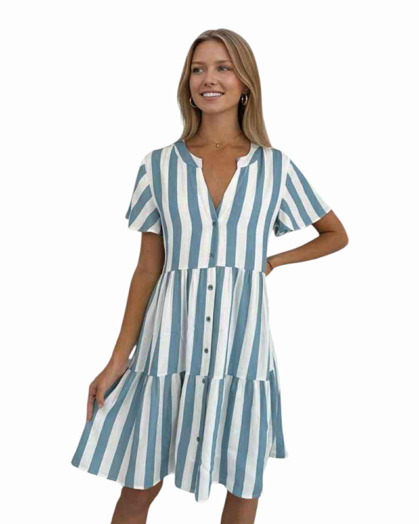 ‘Katie' Stripe Dress - Blue