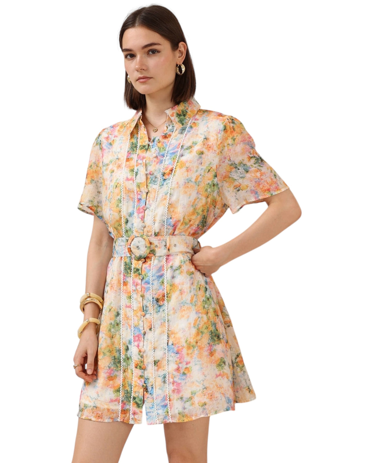 'Sophie' Belted Mini Dress - Yellow