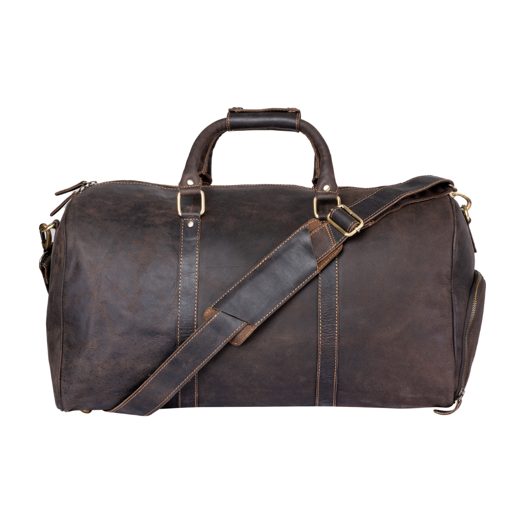 'Milan' Leather Overnight Duffle Bag - Brown
