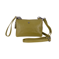 'Ellie' Leather Shoulder Bag - Olive Green