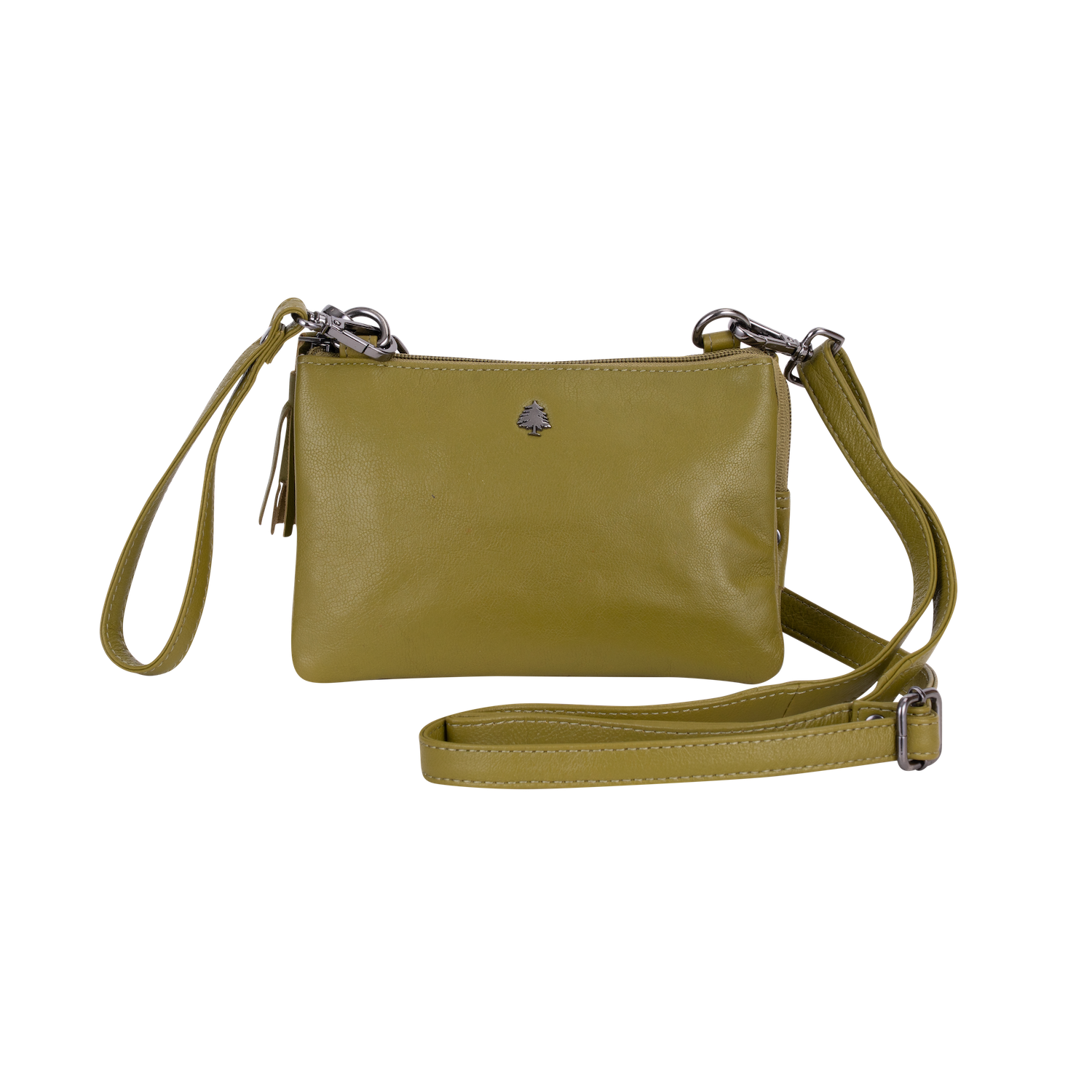 'Ellie' Leather Shoulder Bag - Olive Green