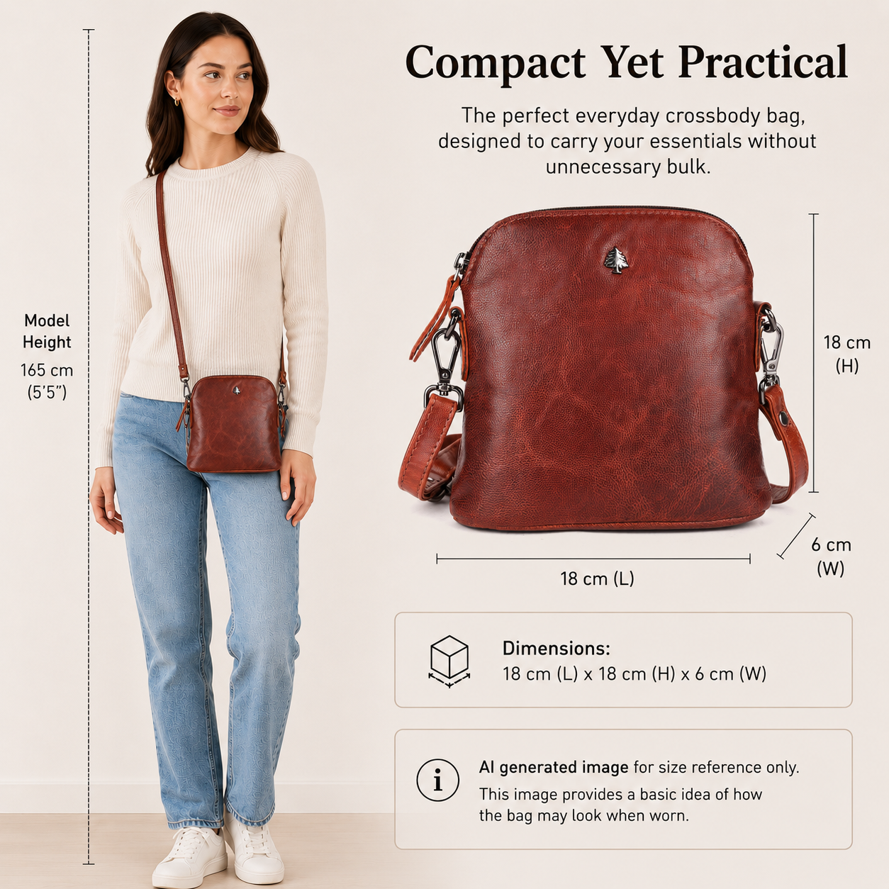 'Alder' Leather Crossbody Bag – Camel