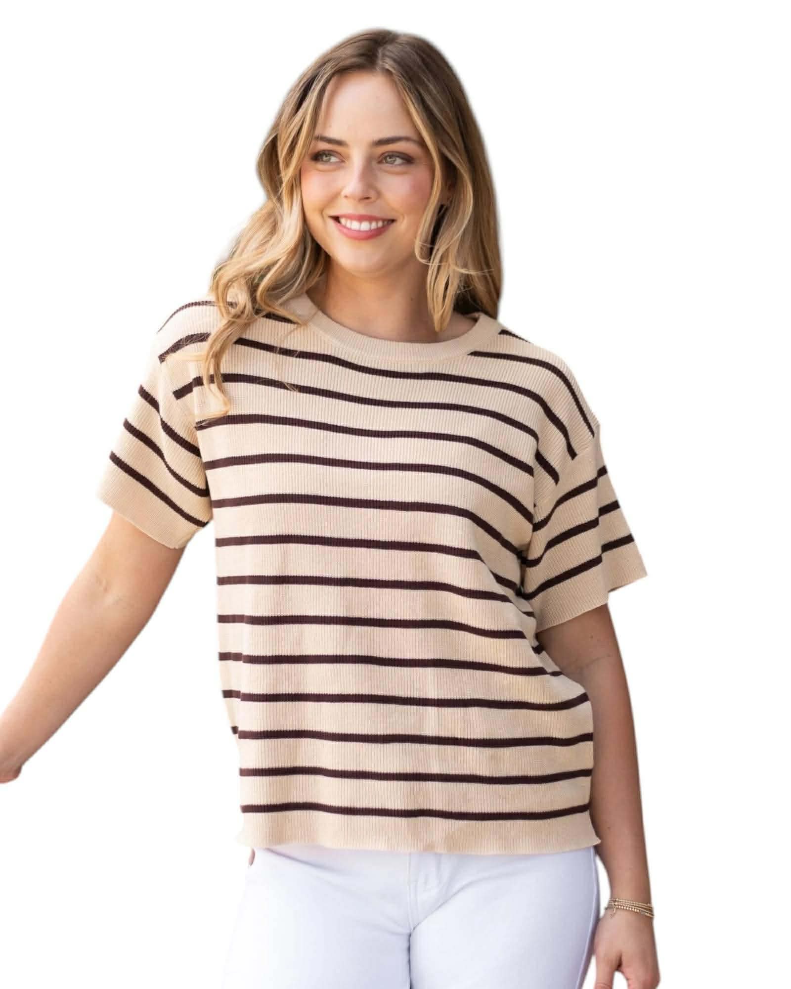 ‘Brooklyn' Stripe Top - Choc