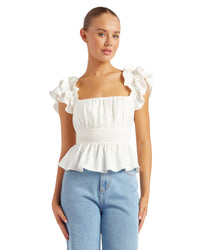 [SALE] 'Cheyenne' Ruffle Sleeve Top - White