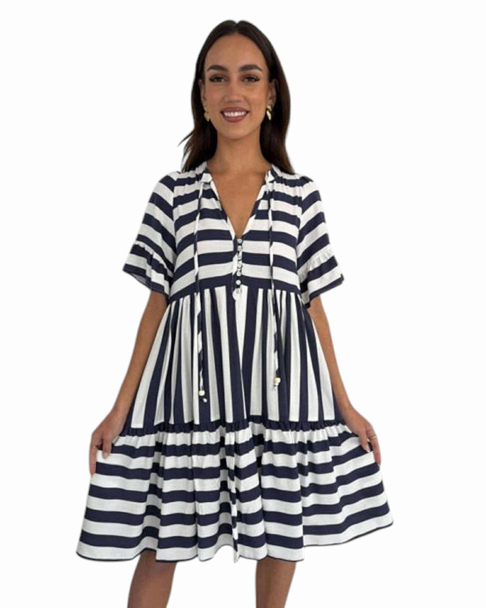 ‘Petrina' Stripe Dress - Navy