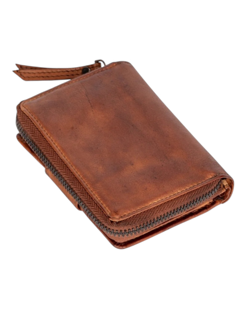 'Tina' Zipper Leather Wallet - Cognac