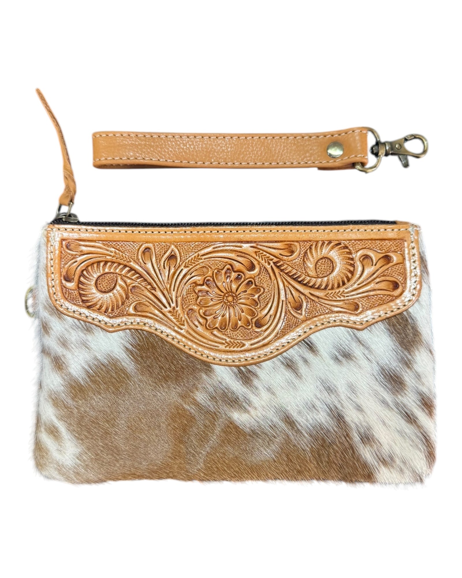 'Delungra' Tooled Leather Cowhide Clutch - Tan