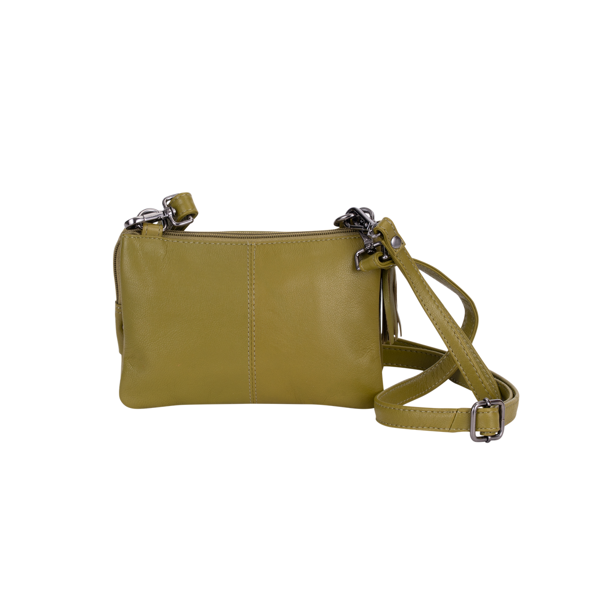 'Ellie' Leather Shoulder Bag - Olive Green