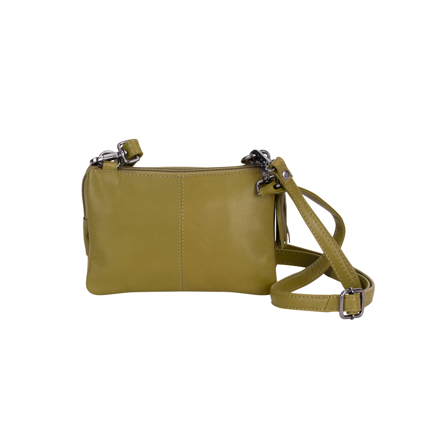 'Ellie' Leather Shoulder Bag - Olive Green